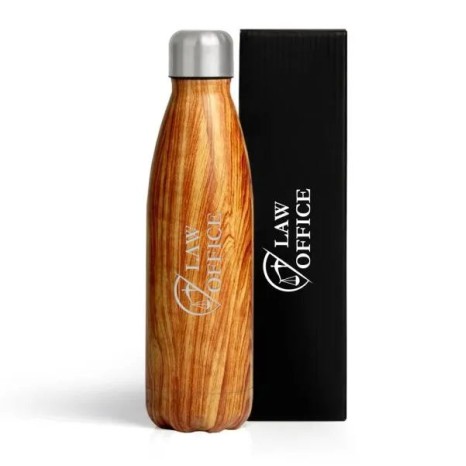 Garrafa com Tampa em Aço Inox Amadeirado 750Ml Personalizado