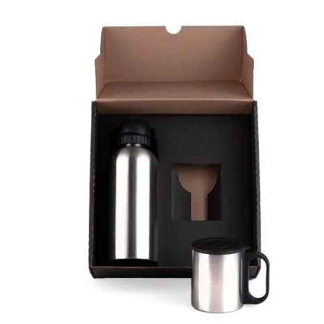Conjunto de Garrafa e Caneca em Aço Inox 600/180 Ml 2 Pçs Personalizado