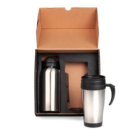 Conjunto de Squeeze e Caneca em Aço Inox 600/410 Ml- 2 Pçs Personalizado