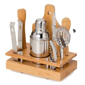 Conjunto para Bar em Bambu / Madeira / Inox 8 Pçs Personalizado