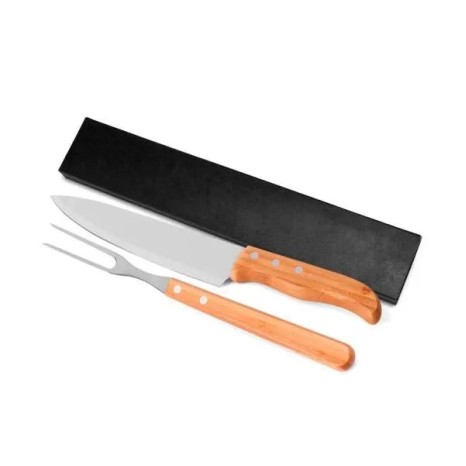 Conjunto de Garfo e Faca 8" em Bambu / Madeira / Inox 2 Pçs Personalizado