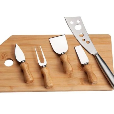 Conjunto para Queijo em Bambu / Madeira / Inox Oregon 6 Pçs Personalizado