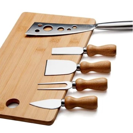 Conjunto para Queijo em Bambu / Madeira / Inox Oregon 6 Pçs Personalizado