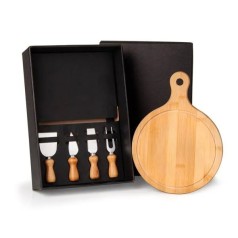 Kit para Queijo em Bambu / Madeira / Inox 5 Pçs Personalizado