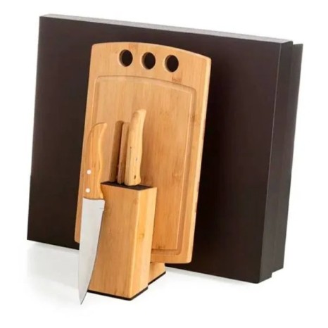 Conjunto para Cozinha com Cepo em Bambu / Inox 6 Pçs Personalizado