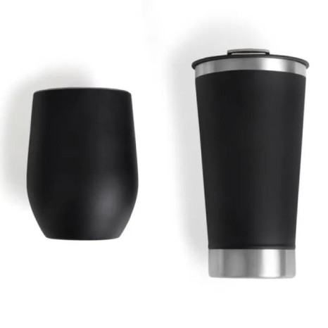 Kit de Copos Térmicos em Aço Inox 340Ml / 500Ml Preto 2 Pçs Personalizado