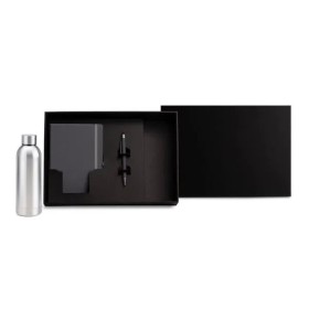 Kit Garrafa, Caderno e Caneta Cinza/Prata 3 Pçs Personalizado
