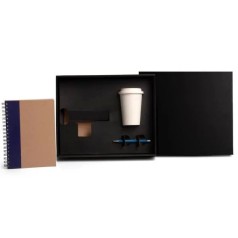 Kit Copo em Fibra de Bambu, Caderno e Caneta Azul 3 Pçs Personalizado