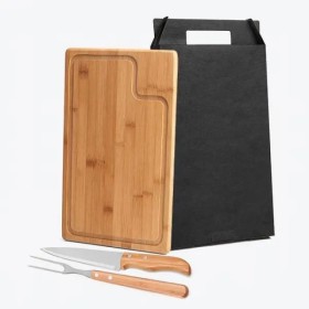 Conjunto para Churrasco em Bambu / Madeira /Inox Texas 3 Pçs Personalizado