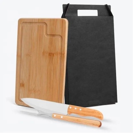 Conjunto para Churrasco em Bambu / Madeira / Inox Dallas 3 Pçs Personalizado