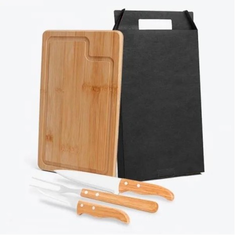 Conjunto para Churrasco em Bambu / Madeira / Inox Dallas 4 Pçs Personalizado