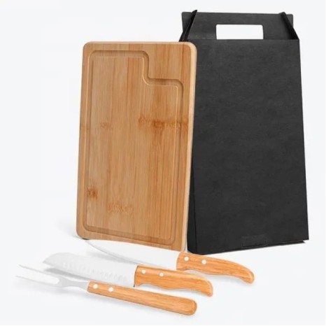 Conjunto para Churrasco em Bambu /Madeira / Inox Dallas 4 Pçs Personalizado