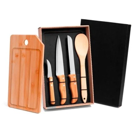 Kit para Cozinha/Pão em Bambu/Inox- 5 Pçs Personalizado