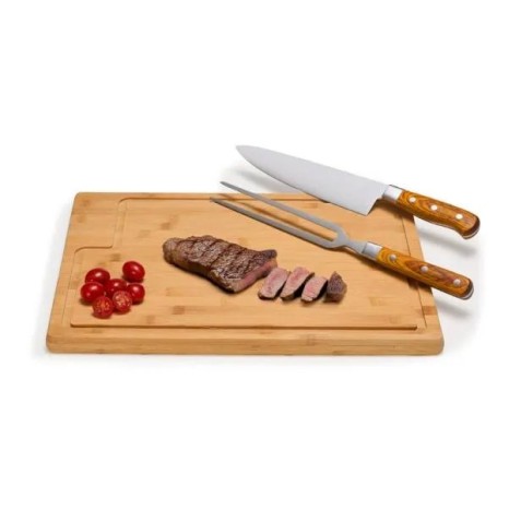 Conjunto para Churrasco Premium em Bambu / Madeira / Inox 3 Pçs Personalizado
