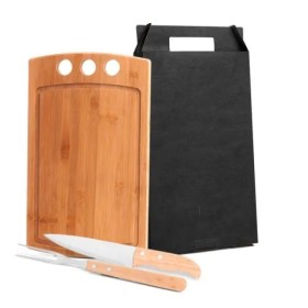 Conjunto para Churrasco em Bambu / Madeira / Inox 3 Pçs Personalizado