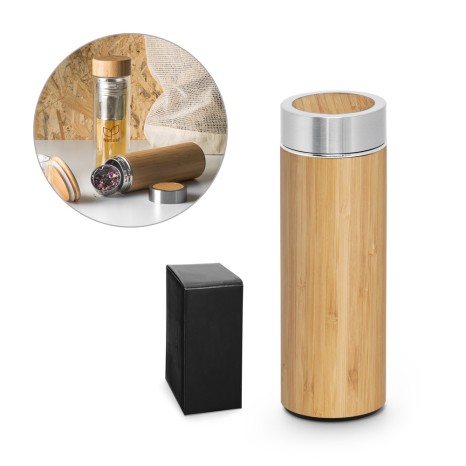 Garrafa Térmica Bambu e Aço Inox Personalizada
