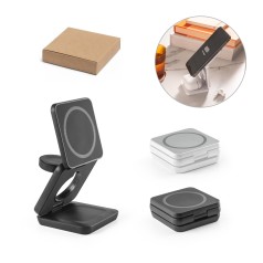 Carregador Magnético Por Indução (Wireless) Super-Rápido Dobrável em Abs 100% Reciclado Que Permite Carregar Três Dispositivos Simultaneamente Promocional